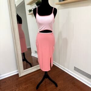 NWOT Sleeveless Cut Out Stomach Pink Stretchy Midi Dress Women's Size Medium